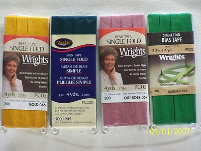 Wrights / C&C Bias Tape Single Fold-1/2'' w x 4 yds 104 Great colors to choose!!!
