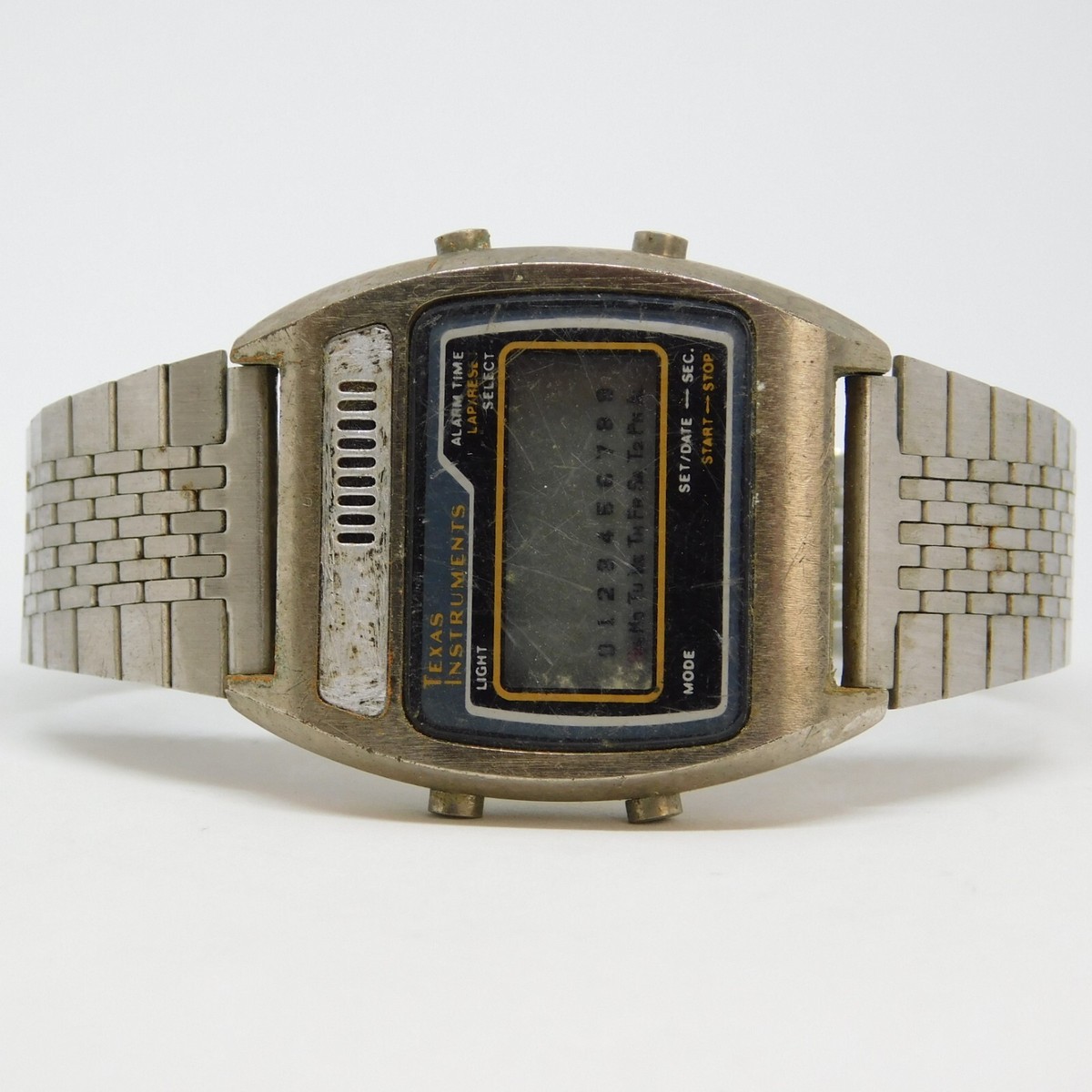 Vintage Texas Instruments Alarm Silver Tone Digital Men's Watch