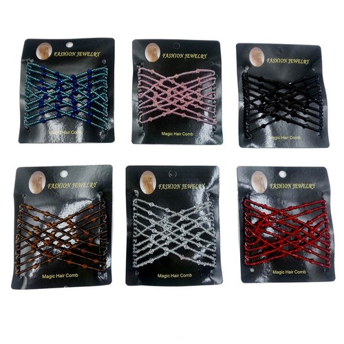 Women Ladies Hair Clip Magic Comb Stretch Easy Double Clips Beads Hairpins Combs - Picture 4 of 13