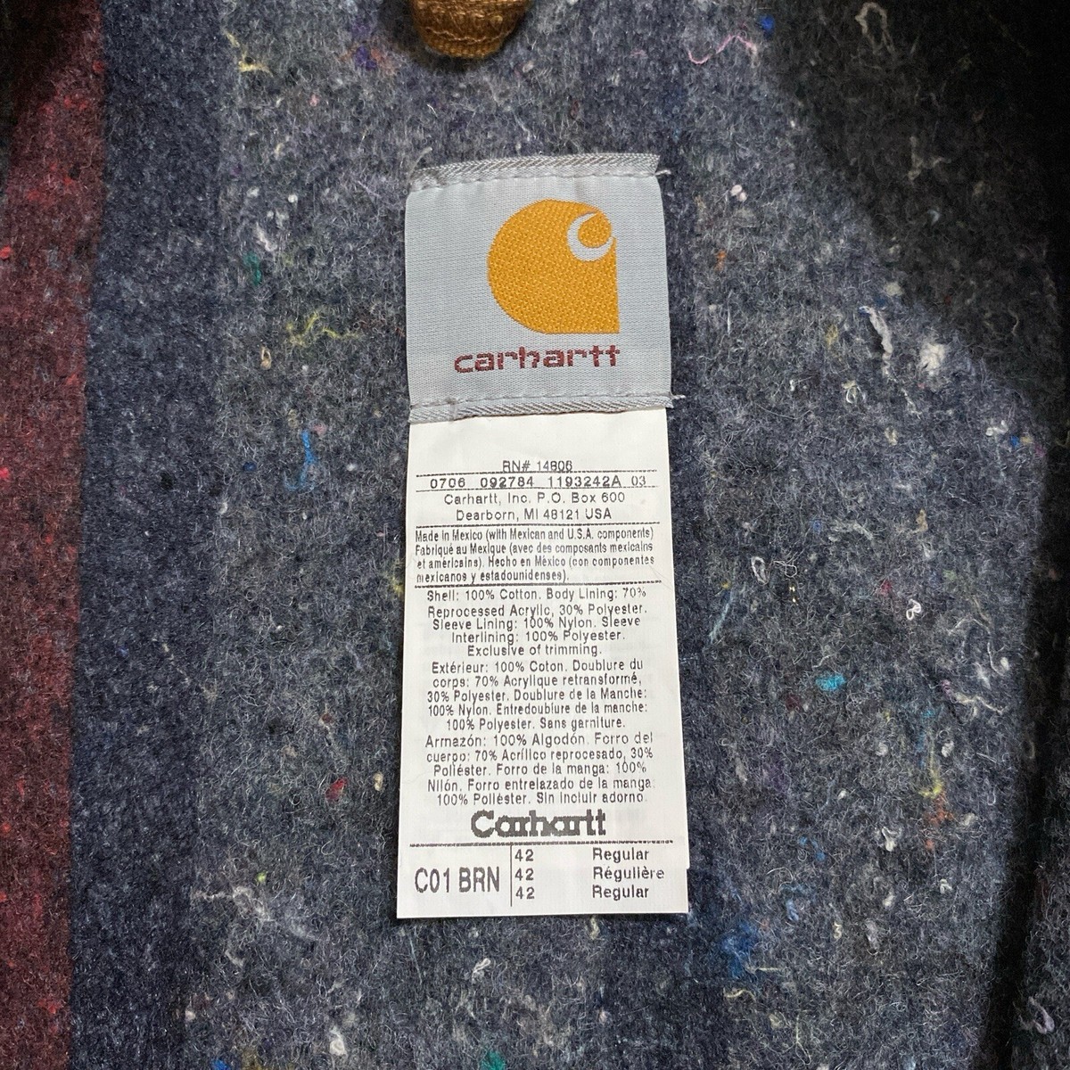 Vintage Carhartt C01 BRN Blanket Lined Chore Coat Jacket Size 42