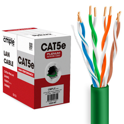 Plenum Cat 5e Ethernet Cable CMP1000ft 24AWG CCA 8 Wire LAN Network Cord Green
