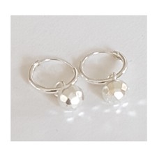 925 Sterling Silver Tiny Faceted Ball Sleeper Hoop Kids Girls Earrings 10mm