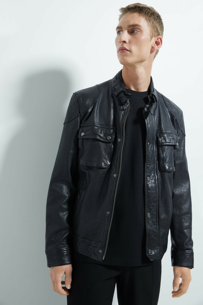 New with Defect Zara Men Leather Jacket M Black 0706/356 jeans