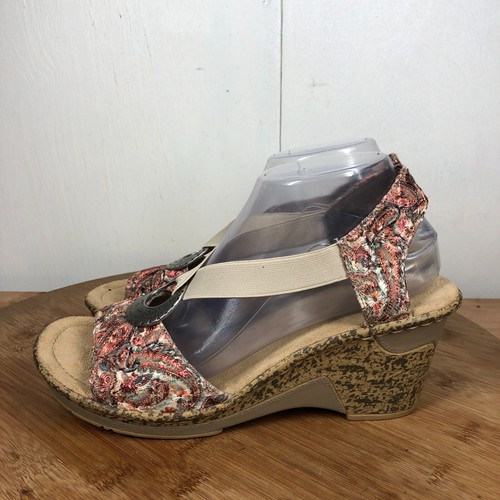 Rieker Shoes Womens 41 US 10 Embroidered Floral Wedge Open Toe Heels Sandals - Picture 2 of 11