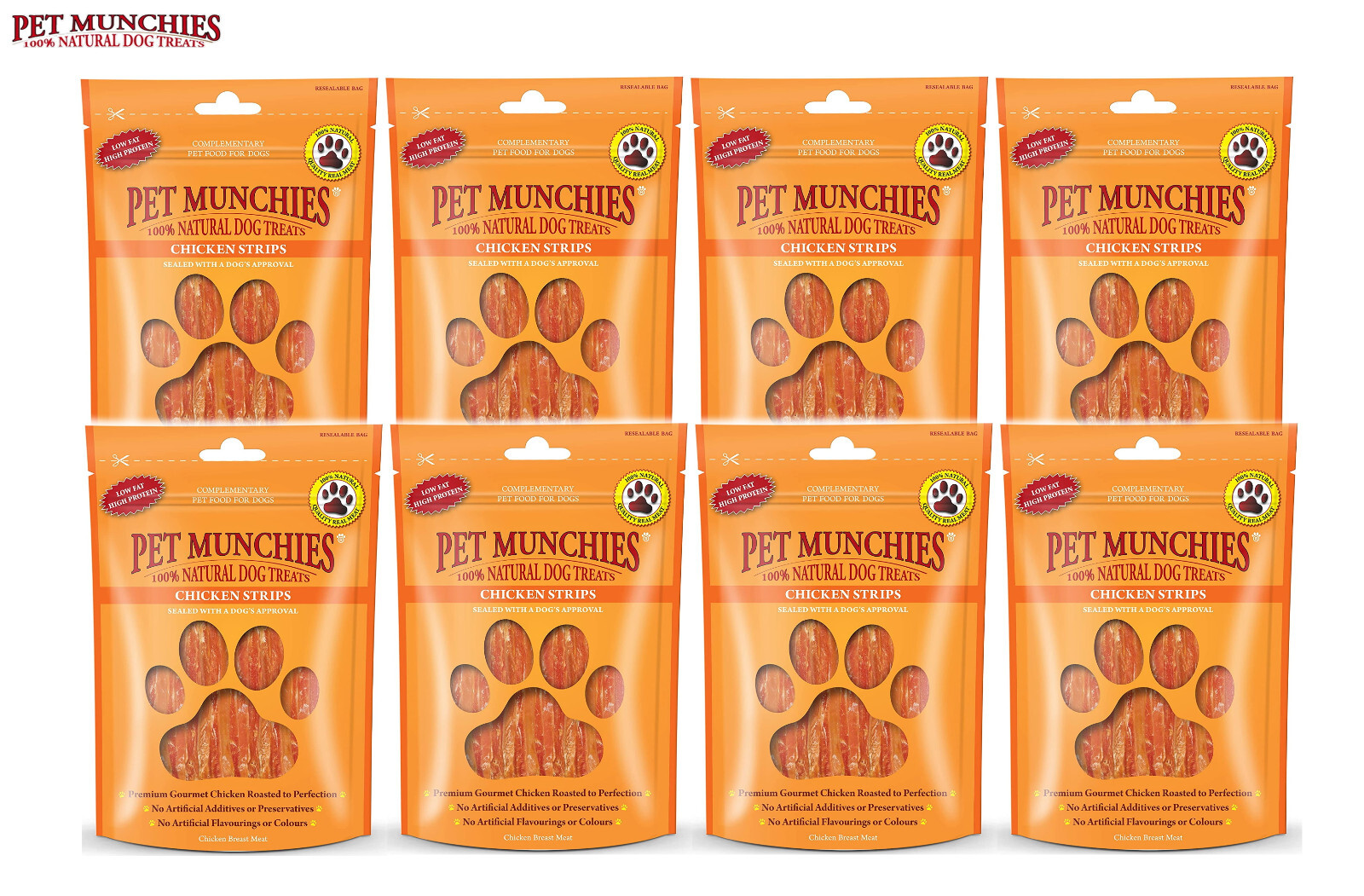 8X PET MUNCHIES CHICKEN STRIPS DOG PUPPY TREATS 100% NATURAL BREAST MEAT 90G
