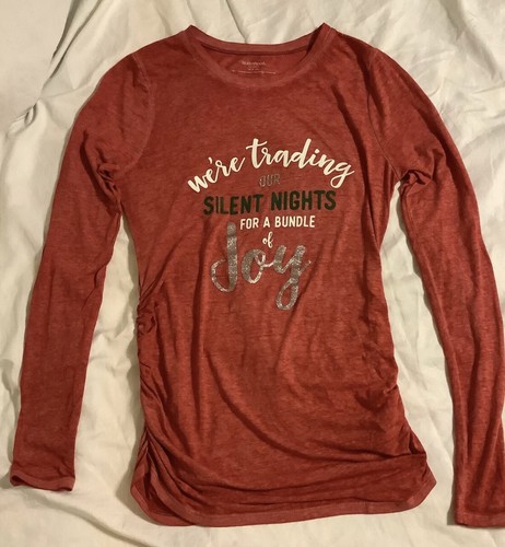 Maternity Shirt Silent Night Christmas Red Womens Small ~Announcement Cute Funny - Picture 2 of 4