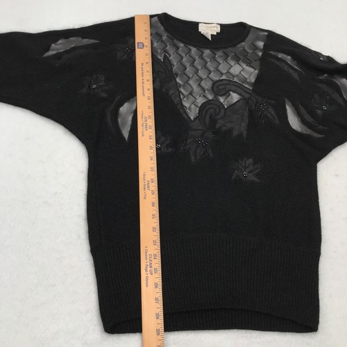 Vintage Sweater Womens Large by Cedars Black Silk Nylon Angora Lambswool Fuzzy - Picture 10 of 10
