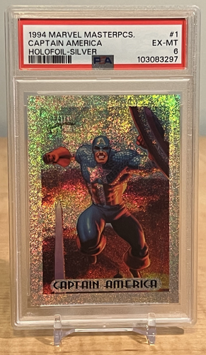 1994 Fleer Marvel Capolavori Holofoil Argento Capitan America #1 PSA 6 - Foto 1 di 7