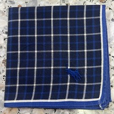 MAN HANDKERCHIEF CLASSIC VTG COTTON POCKET ART SQUARE BLUE WHITE CHECKED 19 P5