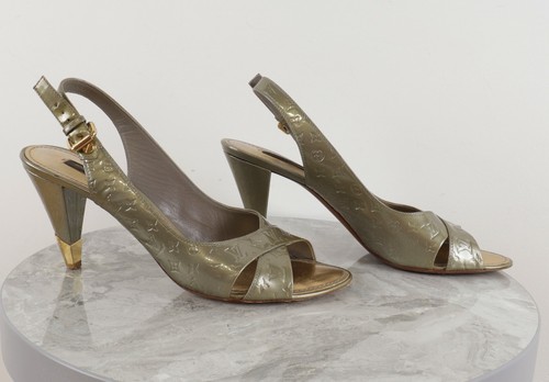 Louis Vuitton Monogram Green Olive Patent Leather Vernis Heels Sandals Size 41 - Picture 13 of 14