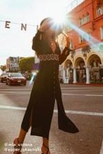 Urban Outfitter Last Dance Button-Down New Embroidered Tie Black Midi Dress S 6