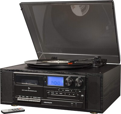 Crosley CR7010A-BK Ridgemont 3-Speed Turntable with Bluetooth, AM/FM Radio,CD 
