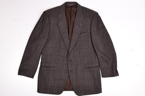 Vintage Canali Brown Herringbone Tweed Wool/Cashmere Windowpane Blazer 40R - Picture 2 of 15