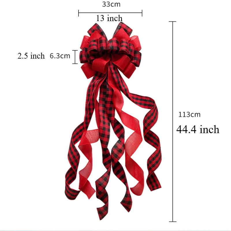 Decoración de arco grande de Navidad árbol de Navidad a cuadros decorativo arco cinta adorno Foto 2 de 4