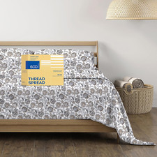 Luxury 100 Egyptian Cotton Twin Bed Sheets - 600 TC Floral Ivory Set