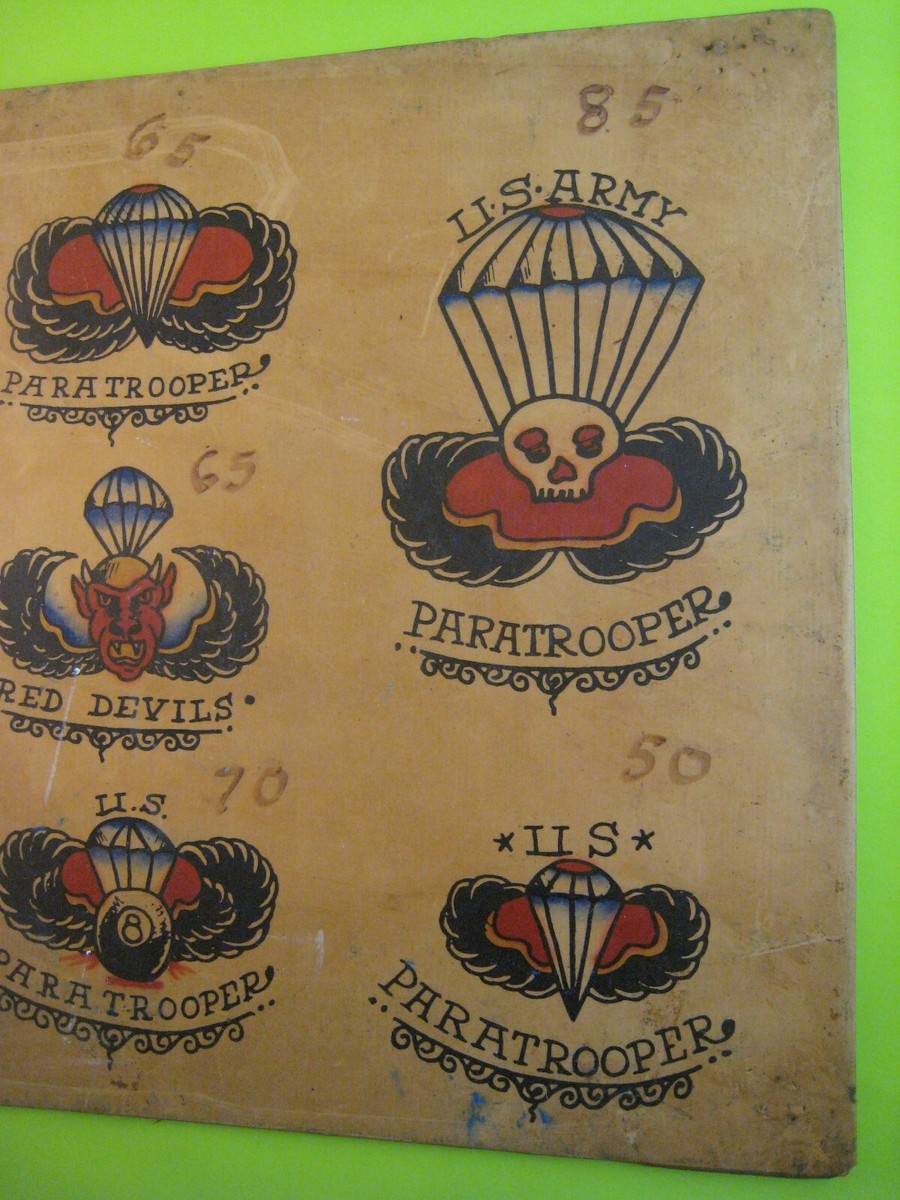 Vint. old tattoo flash ..11 x 14 in. ' PARATROOPER, DEVILS Vint. old tattoo flash ..11 x 14 in. ' PARATROOPER, DEVILS
