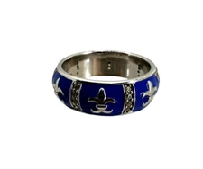 Hidalgo Sterling Silver Blue Enamel CZ Fleur De Lis Ring Size 10.25