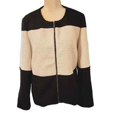 Chico's Women's Black White Tweed Boucle Woven Textured Jacket Size 2 12/14