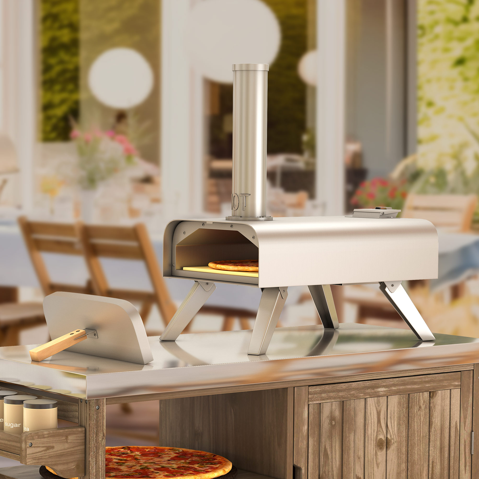 Portable Anti-Rust Pizza Oven Wood Pellet Grill BBQ Pizza Maker Stainless Steel