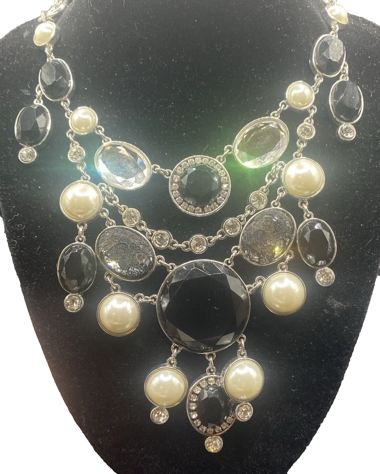 Collar firmado Casa Blanca mercado negro encaje perla cristal babero declaración 16"+2" Foto 3 de 4