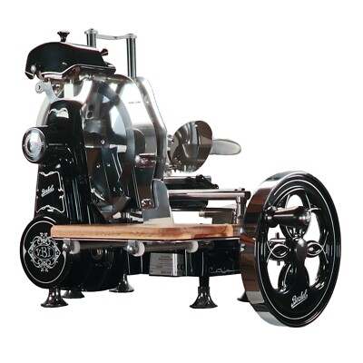 Berkel Volano B2 Manuelle Schwungradmaschine, schwarz + Fassholz Einlegebrett
