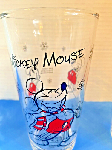 4 Disney Pint Glasses Mickey & Minnie Mouse Sketchbook Winter MICKEY/MINNIE Bar - Picture 2 of 5