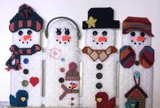 Christmas Snowman Family Needlepoint Plastic Back-Bright Colors Handmade