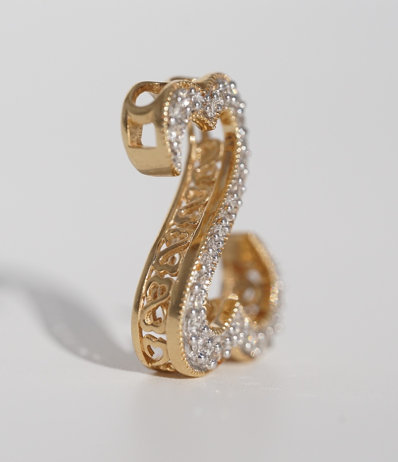 14k Solid Gold Two Interlocking Hearts Natural Hi… - image 6