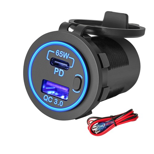 12V USB C Car Charger QC3.0 Type C PD 65W Fast Charging Adapter For Car Boats RV - Picture 1 of 8