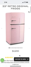 big chill pink fridge 64” tall 2ft wide in very good shape