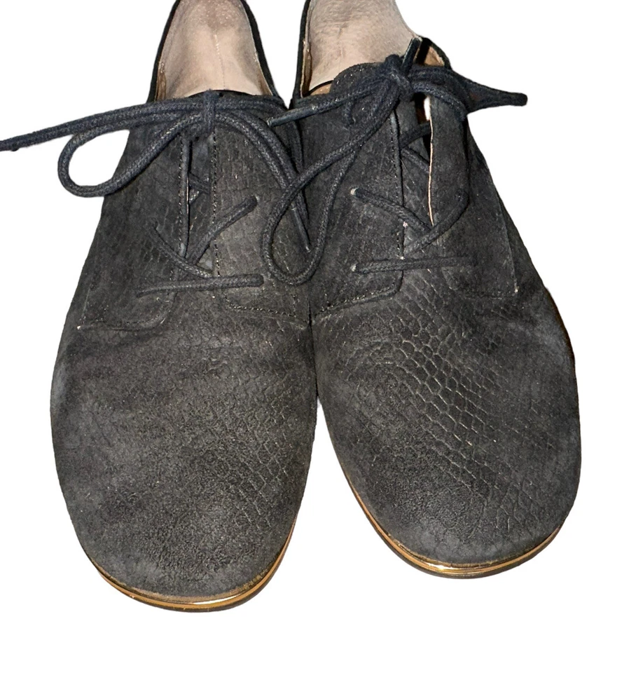 Calvin Klein Women Cory Black Python Embossed Nubuck Oxford Shoes Gold Sz 7 - Image 2 of 4