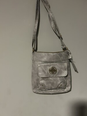 Stone Company Gray Pebbled Leather Studded Shoulder Bag