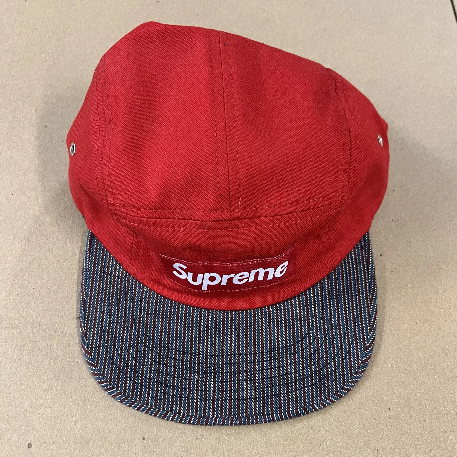 FW12 Supreme 2 tons boîte rouge logo 5 panneaux casquette de camp toile 2012 Deadstock