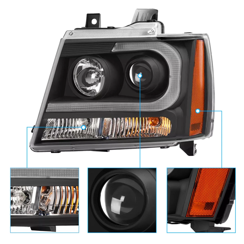 Par de faros DRL de tubo LED negro para Chevy Suburban/Tahoe/Avalanche 2007-2014 Foto 4 de 4