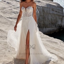 Illusion Tulle Wedding Dress Bridal Gown 2-28W Custom made Plus Size Split Pear