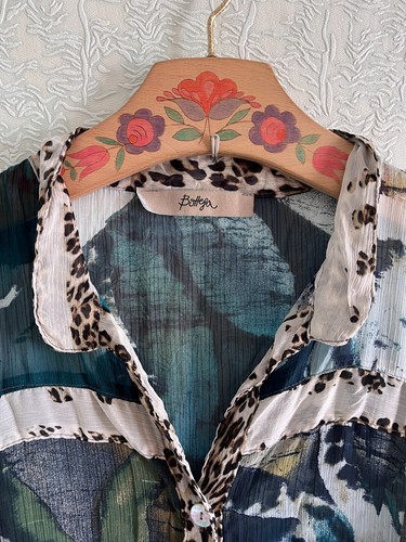 bottega veneta boho womens multicolor abstract floral leopard blouse size M - Picture 4 of 12