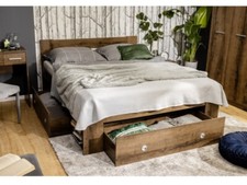Double Storage Bed Drawers Headboard Wood Slats Euro 140cm Dark Oak Effect Nepo