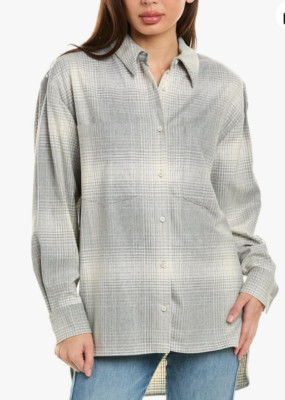 NWT Iro Joye Embellished Plaid Button-Front Shirt Gray Size 42 $495