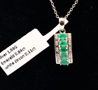 Zirconia Bar Pendant Chain Link Necklace 925 Sterling Silver Emerald & Cubic