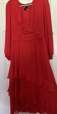 Maison Tara Red Ruffle Chiffon V-Neck Folkloric Maxi Dress NWT! 14W