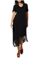 Colleen Lopez Women's Everywhere  Fringe Hem T-Shirt Dress Black