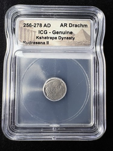 ICG Genuine Kshatrapa Dynasty Rudrasena II AR Silver Drachm 256-278 AD