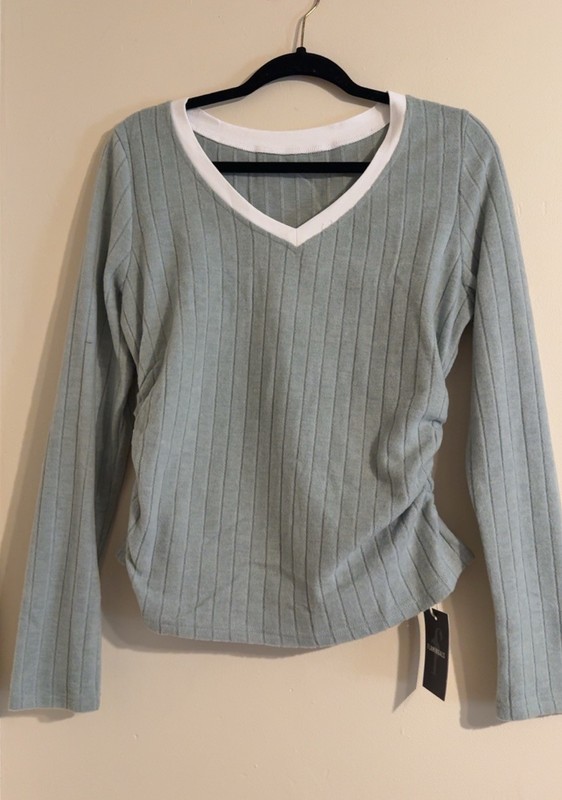 Women’s XL Flamingals Sweater Long Sleeve Top Light Blue NWT