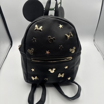 DISNEY x PRIMARK Mickey studded backpack W Ears bag Small Black Gold EUC