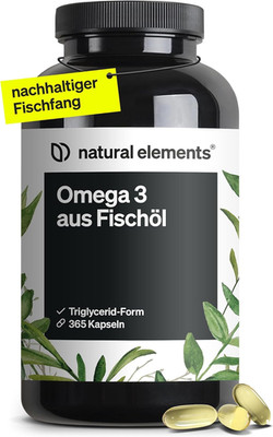 Natural Elements Omega 3   365 Kapseln   2000Mg Fischöl Pro Tagesdosis   Mit EPA