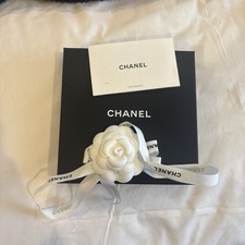 Authentic Chanel Small Square Box with flower and ribbon 7x7x2 in