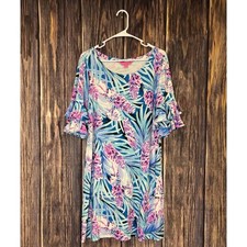 Lilly Pulitzer Lula Mini Dress Womens L Blue Mr Peacock Tweethearts Ruffle