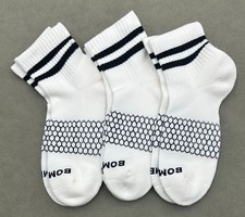 3 Pairs Men's Classic stripes Cushion Quarter Socks Size Med 6-9 White BOMBAS