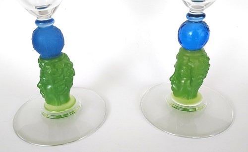 Richard Jolley martini glass set green face blue globe Bombay 1996 - Picture 4 of 11