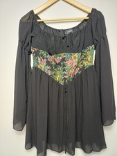 Cider Black Tapestry Bodice Gypsy Boho Dress Top UK Small Whimsy Goth 